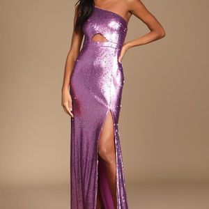 Lulus One-Shoulder Mermaid Maxi Dress - Purple Sequin - Size S
